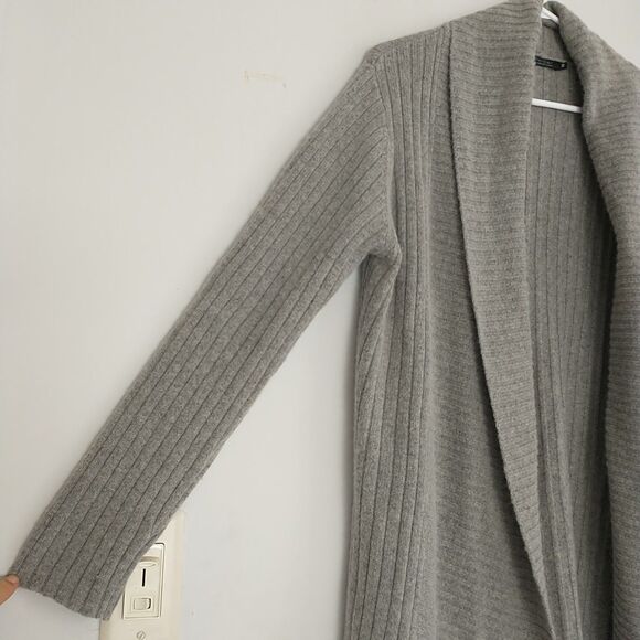 Wico Open Cardigan Sweater Womens XL/M*Gray Lambswool Angora Blend Rib Knit Long - Picture 2 of 7